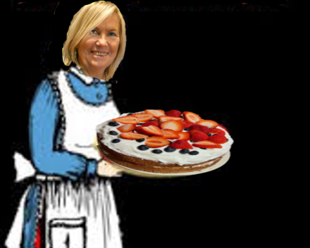 de taartenbakster aan de slag